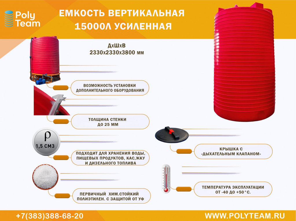 Емкость вертикальная 15000л усиленная